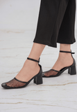 Mesh Ribbon Block Heels