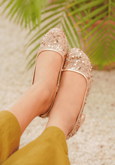 Sequin Mesh Ballet Heels Elegant Broad Toe (Golden)