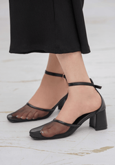 Mesh Ribbon Block Heels