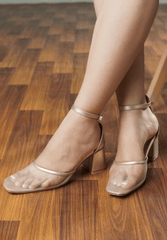 Mesh Ribbon Block Heels