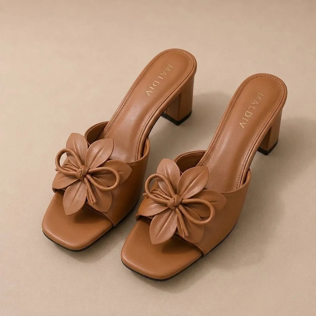Rosé Bloom Heels Brown