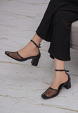 Mesh Ribbon Block Heels