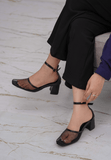 Mesh Ribbon Block Heels